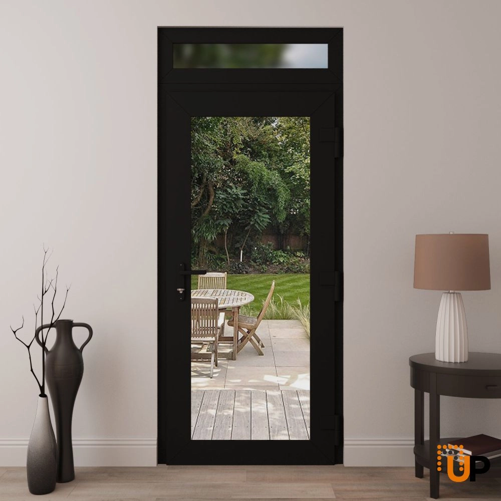 Single swing vinyl modern exterior door with clear glass | Manux 8666 Black Matte | 36 x 92 (36 x 80+12) photo#4