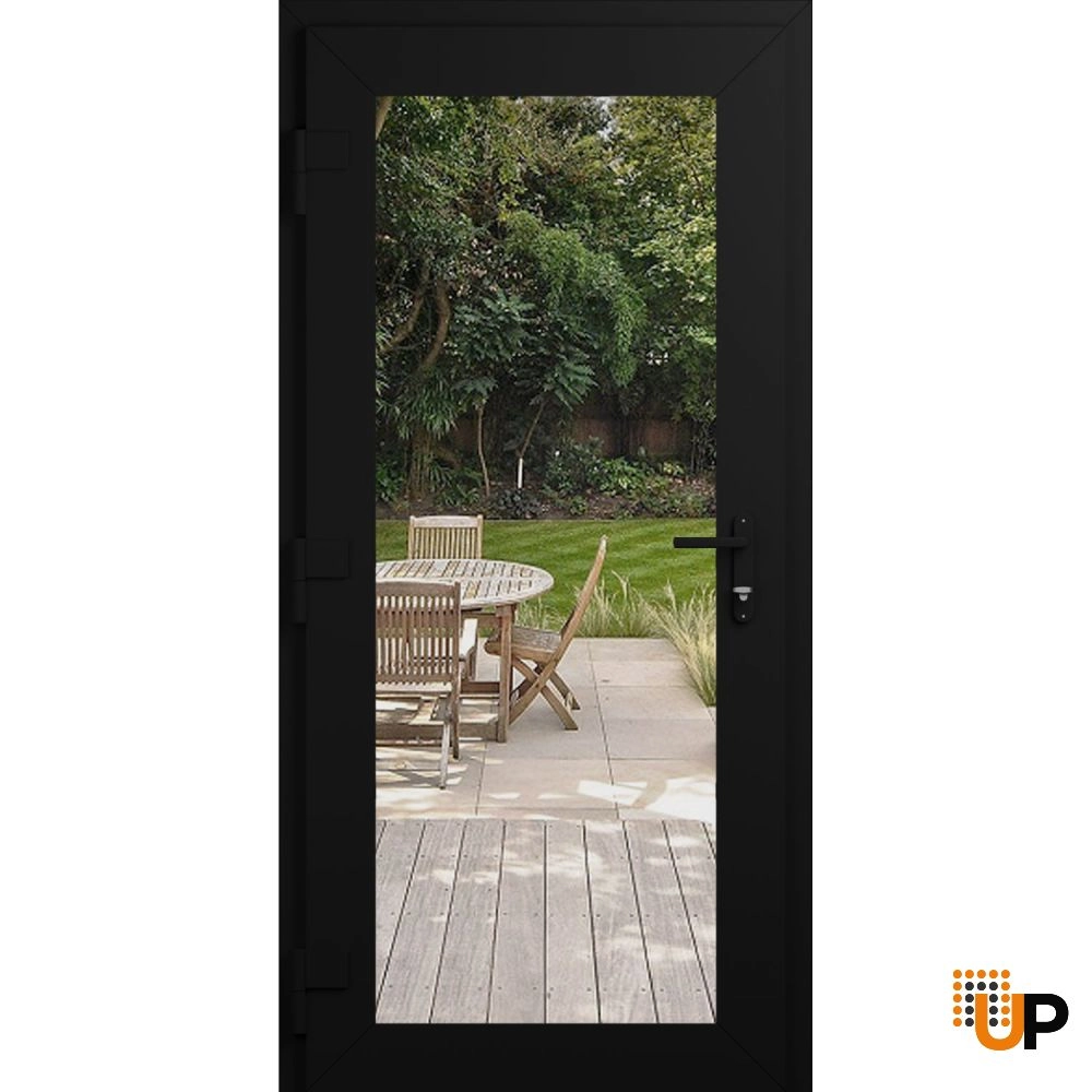 Single swing metal-plastic modern exterior door with clear glass | Manux 8666 Black Matte | 36 x 80 (36 x 80) photo#2