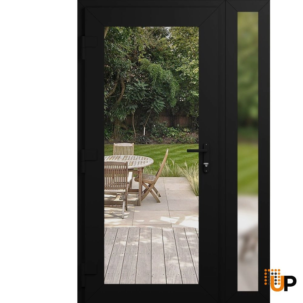 Single swing vinyl modern exterior door with clear glass | Manux 8666 Black Matte | 52 x 80 (36+16 x 80) photo#2