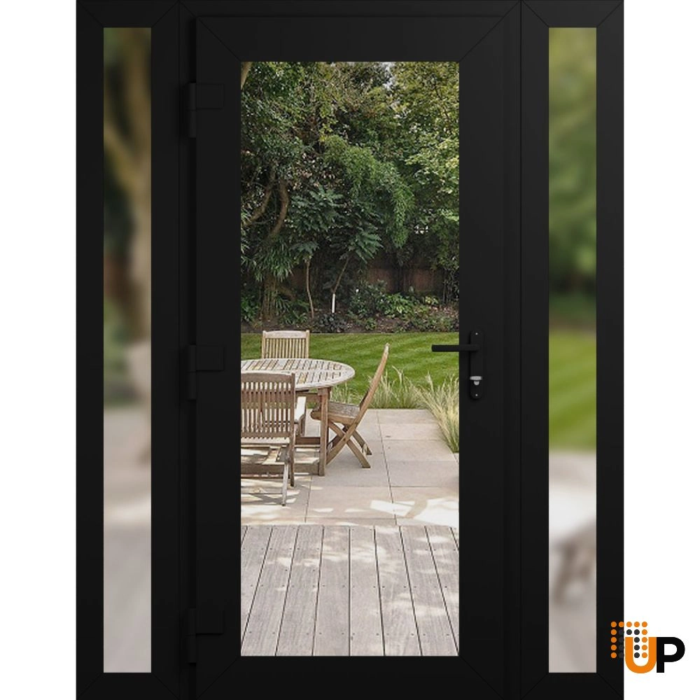 Single swing vinyl modern exterior door with clear glass | Manux 8666 Black Matte | 60 x 80 (12+36+12 x 80) photo#2