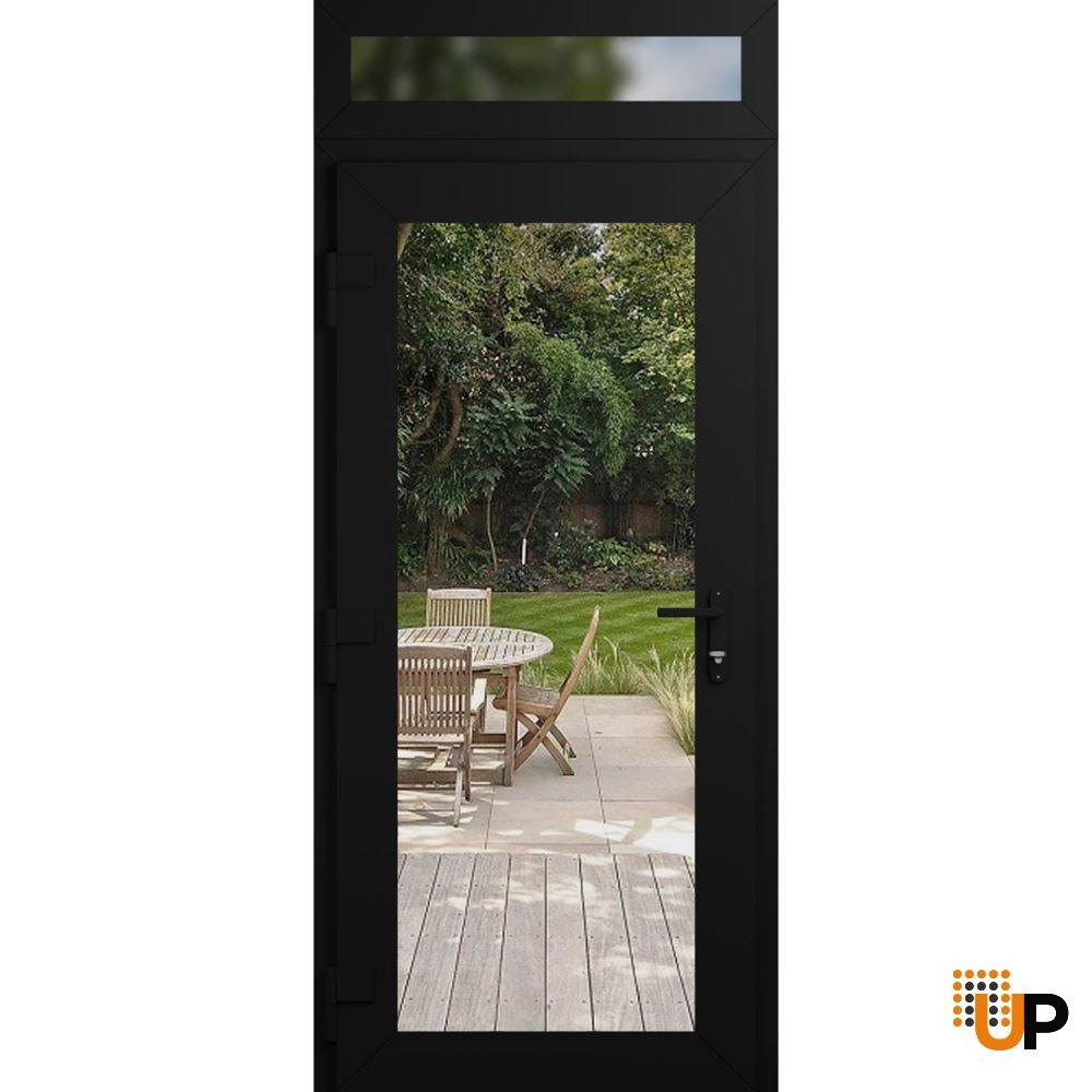 Single swing vinyl modern exterior door with clear glass | Manux 8666 Black Matte | 36 x 94 (36 x 80+14) photo#2