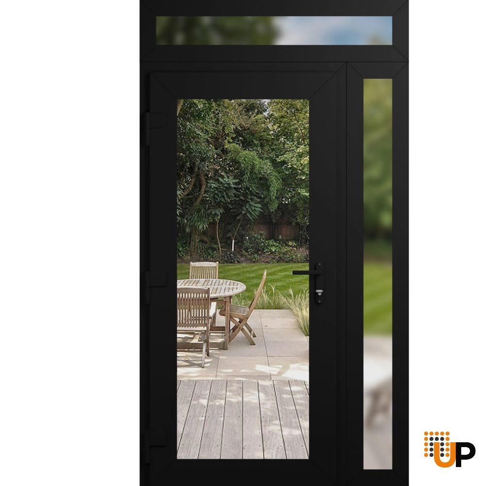 Single swing vinyl modern exterior door with clear glass | Manux 8666 Black Matte | 52 x 92 (36+16 x 80+12) photo#2