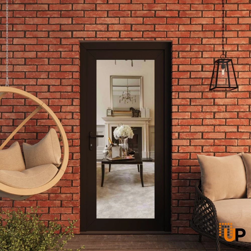 Single swing metal-plastic modern exterior door with clear glass | Manux 8666 Black Matte | 36 x 80 (36 x 80) photo#3