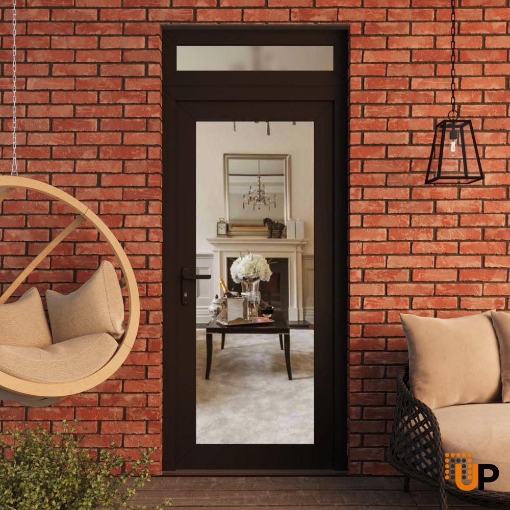 Single swing vinyl modern exterior door with clear glass | Manux 8666 Black Matte | 36 x 94 (36 x 80+14) photo#3