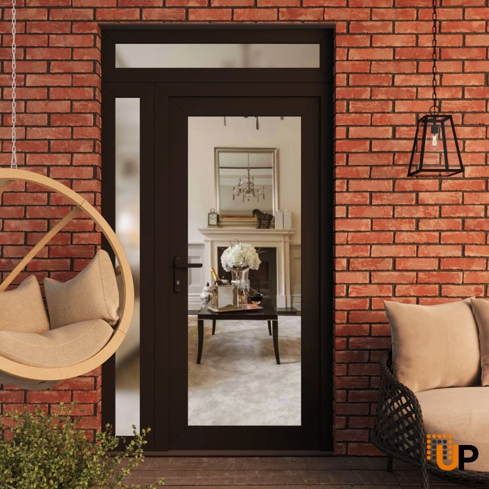 Single swing vinyl modern exterior door with clear glass | Manux 8666 Black Matte | 48 x 96 (36+12 x 80+16) photo#3