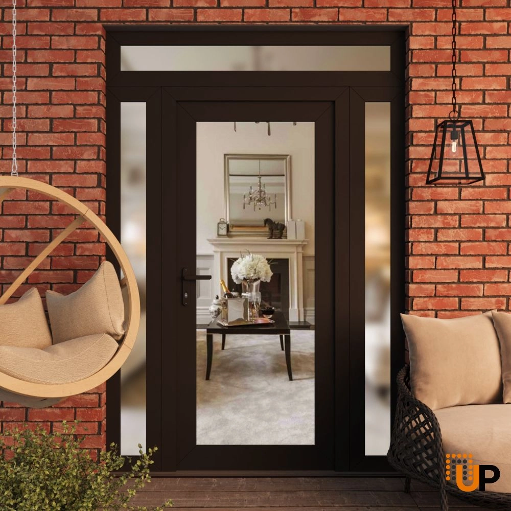 Single swing vinyl modern exterior door with clear glass | Manux 8666 Black Matte | 54 x 96 (12+30+12 x 80+16) photo#3