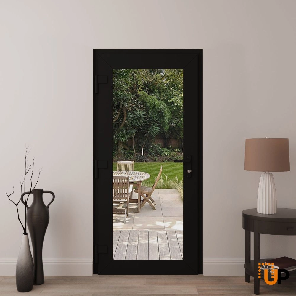 Single swing metal-plastic modern exterior door with clear glass | Manux 8666 Black Matte | 36 x 80 (36 x 80) photo#4