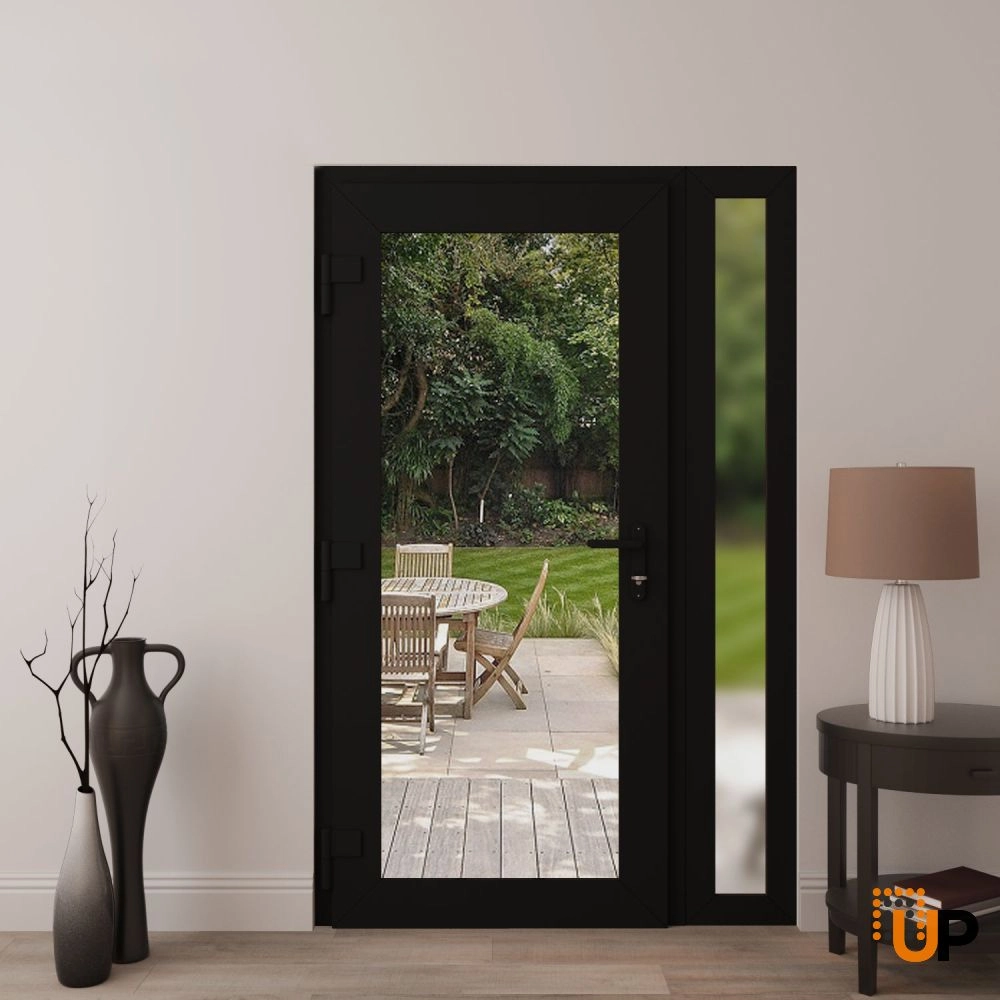 Single swing vinyl modern exterior door with clear glass | Manux 8666 Black Matte | 52 x 80 (36+16 x 80) photo#4