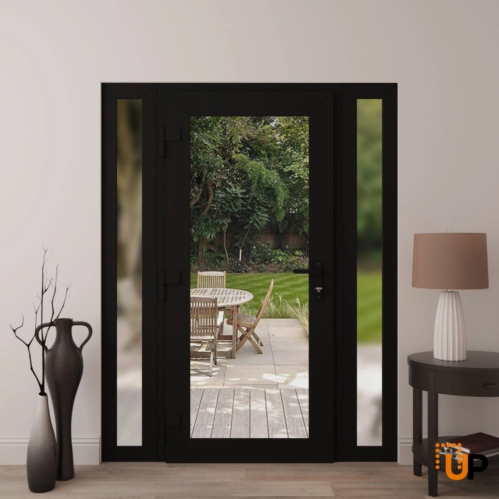 Single swing vinyl modern exterior door with clear glass | Manux 8666 Black Matte | 60 x 80 (12+36+12 x 80) photo#4