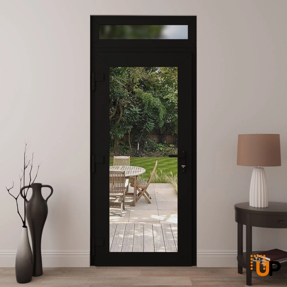 Single swing vinyl modern exterior door with clear glass | Manux 8666 Black Matte | 36 x 94 (36 x 80+14) photo#4
