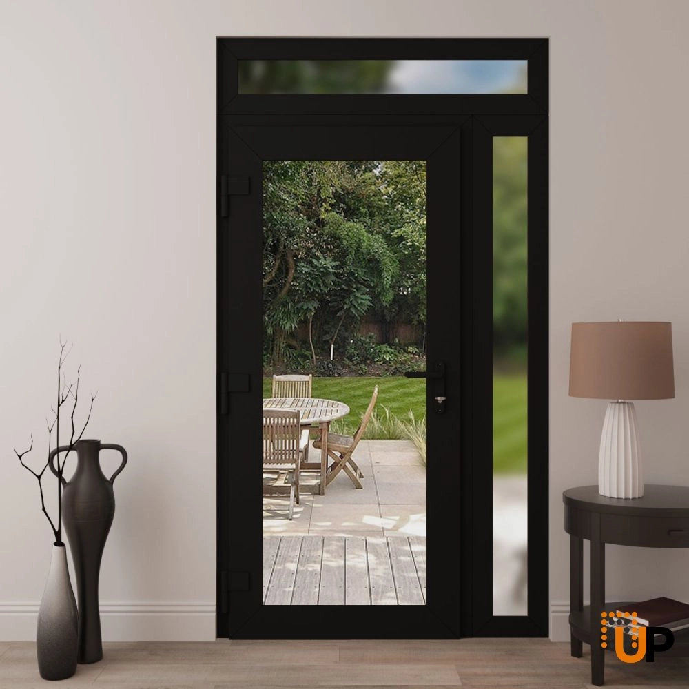 Single swing vinyl modern exterior door with clear glass | Manux 8666 Black Matte | 52 x 92 (36+16 x 80+12) photo#4