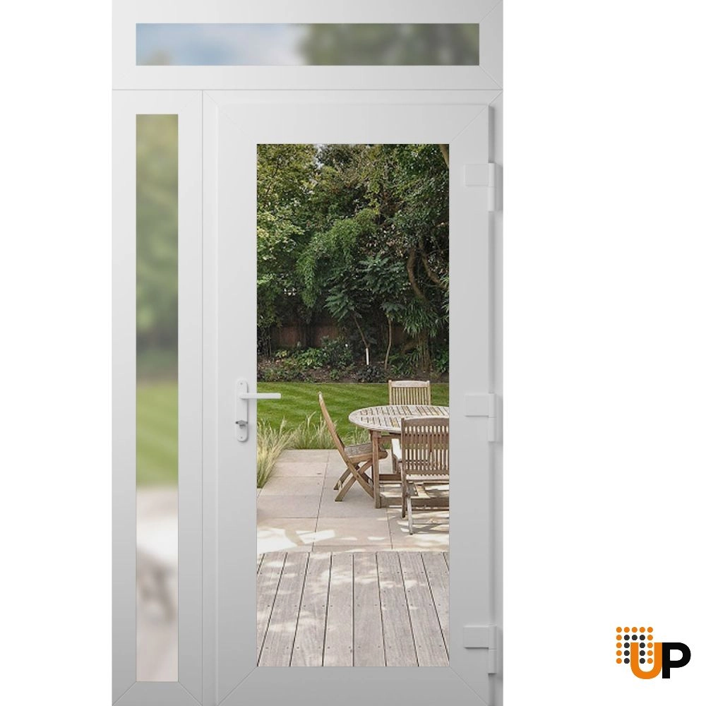 Single swing vinyl modern exterior door with clear glass | Manux 8666 White | 48 x 96 (36+12 x 80+16) photo#2