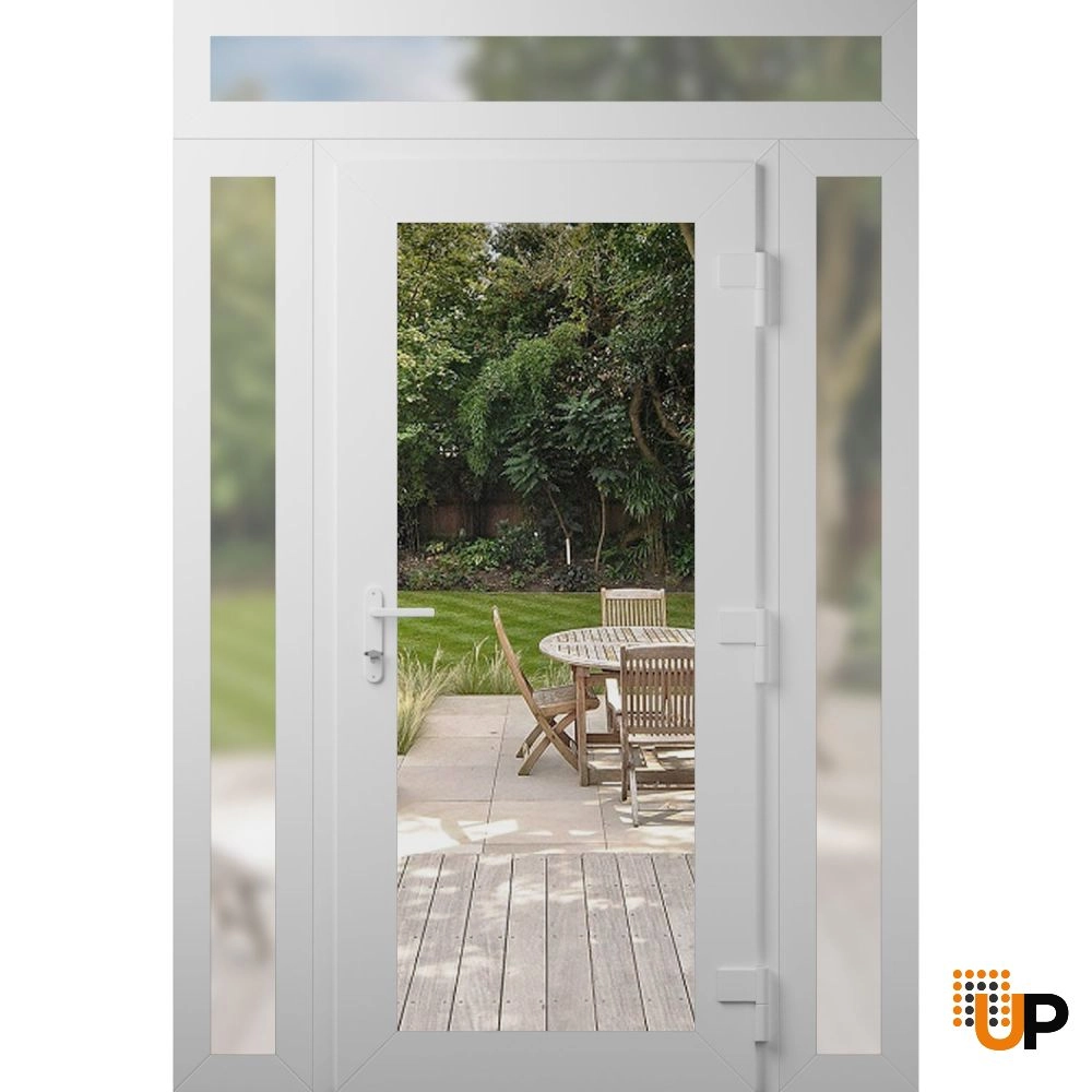 Single swing vinyl modern exterior door with clear glass | Manux 8666 White | 58 x 94 (14+30+14 x 80+14) photo#2
