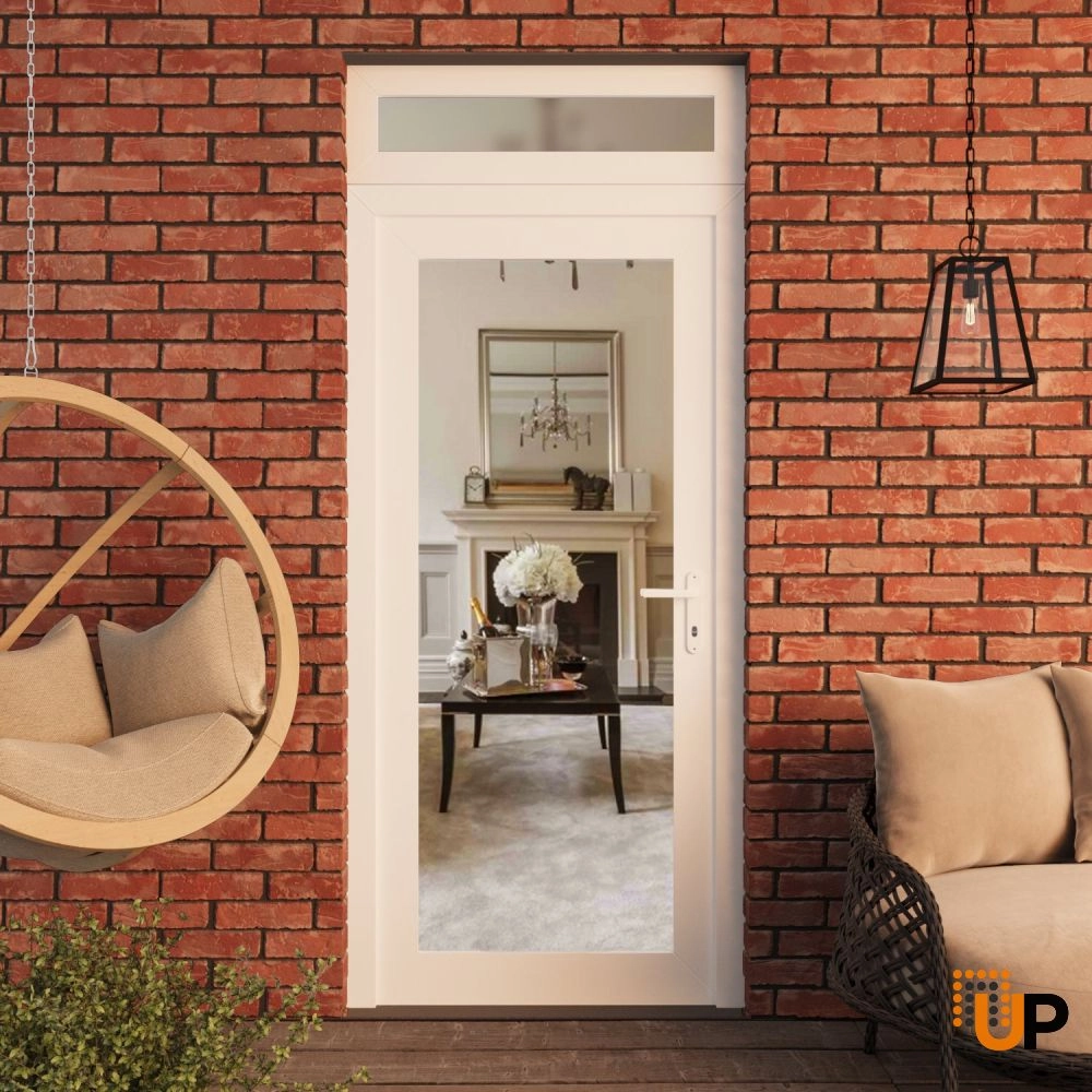 Single swing vinyl modern exterior door with clear glass | Manux 8666 White | 36 x 96 (36 x 80+16) photo#3