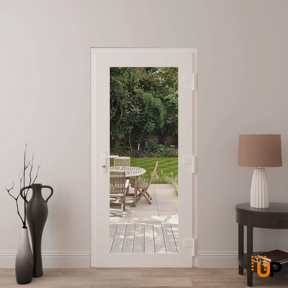Single swing vinyl modern exterior door with clear glass | Manux 8666 White | 30 x 80 photo#4
