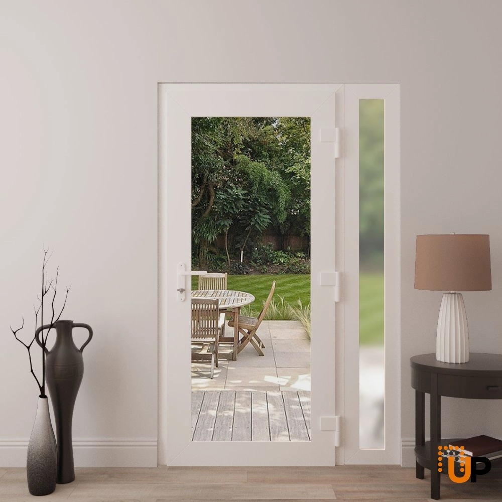 Single swing vinyl modern exterior door with clear glass | Manux 8666 White | 48 x 80 (36+12 x 80) photo#4