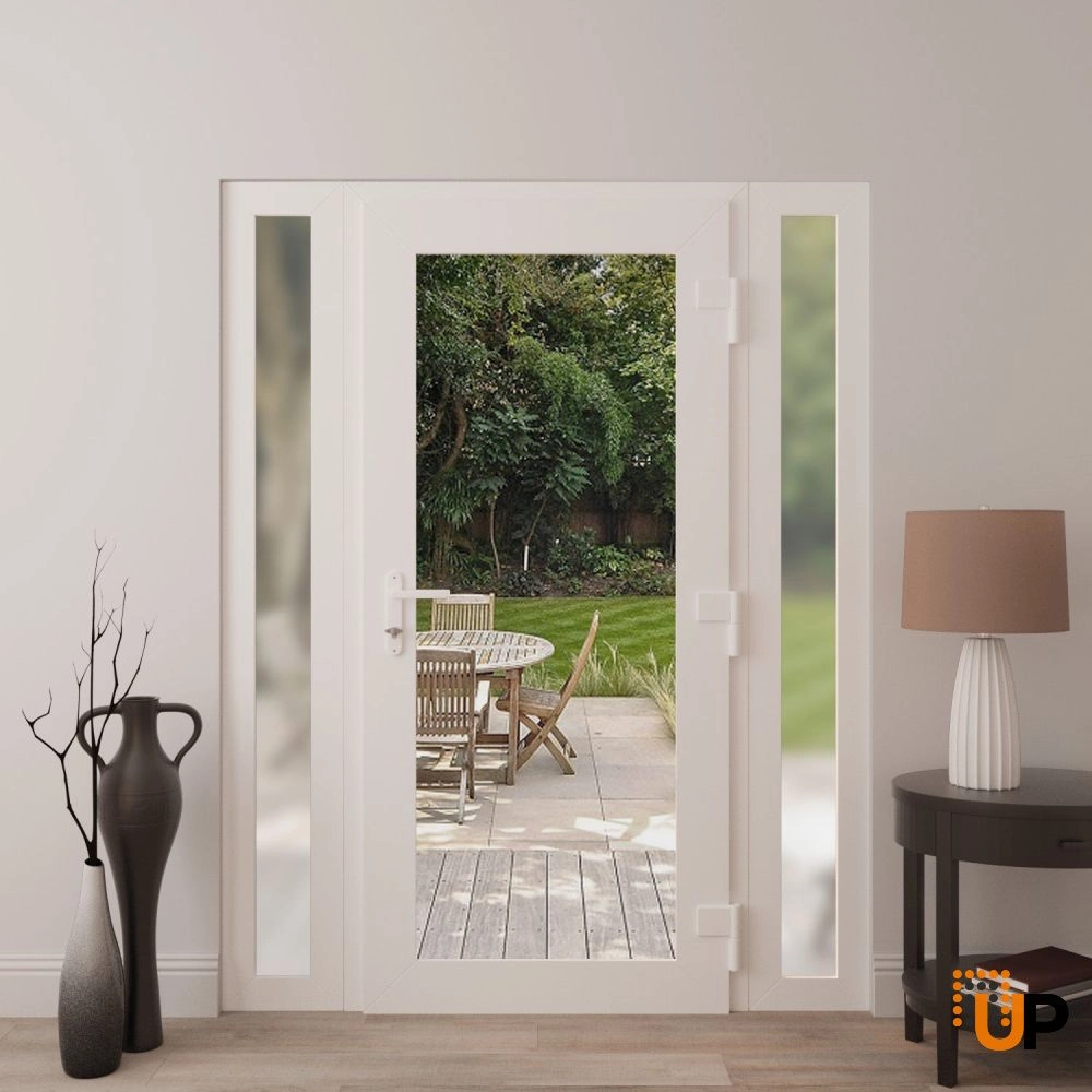 Single swing vinyl modern exterior door with clear glass | Manux 8666 White | 54 x 80 (12+30+12 x 80) photo#4