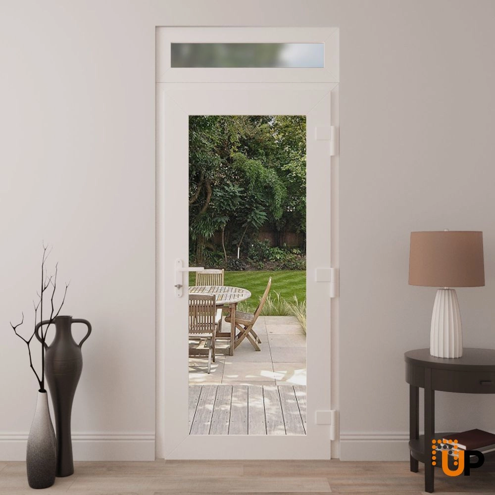 Single swing vinyl modern exterior door with clear glass | Manux 8666 White | 36 x 96 (36 x 80+16) photo#4