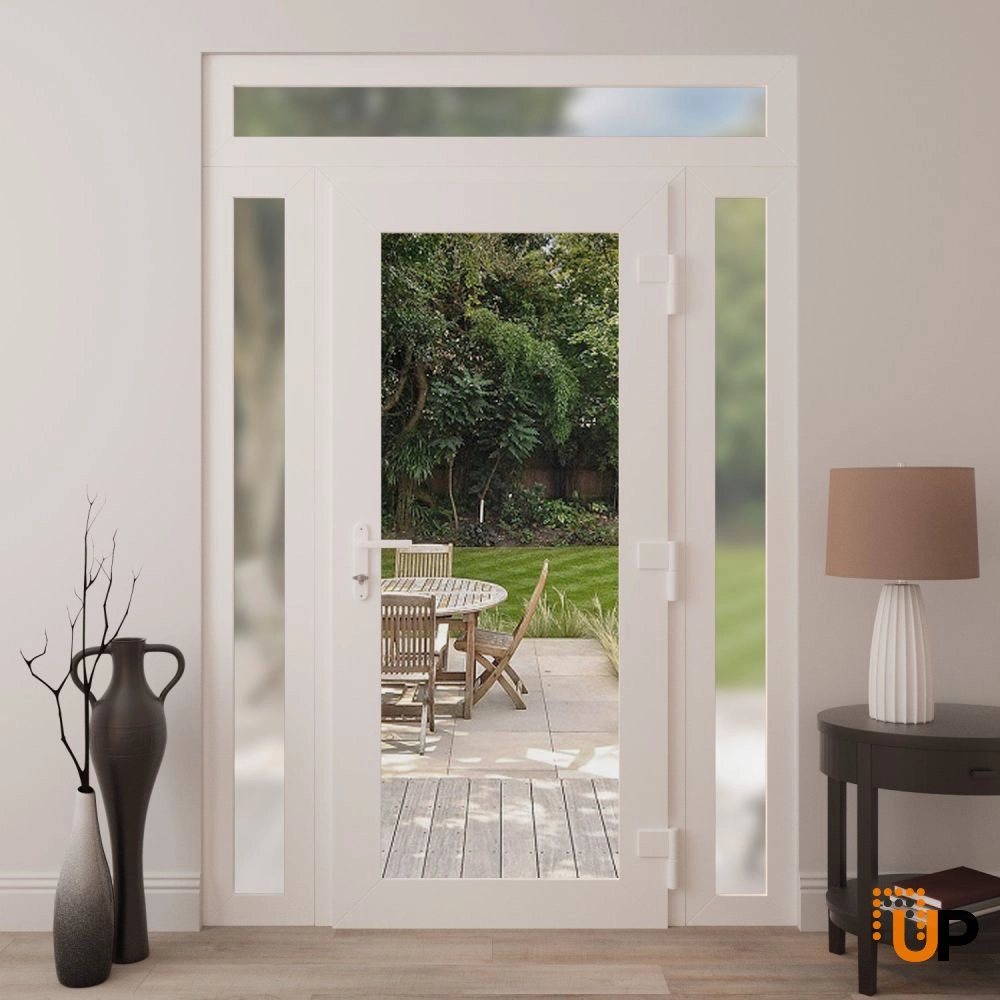Single swing vinyl modern exterior door with clear glass | Manux 8666 White | 58 x 94 (14+30+14 x 80+14) photo#4