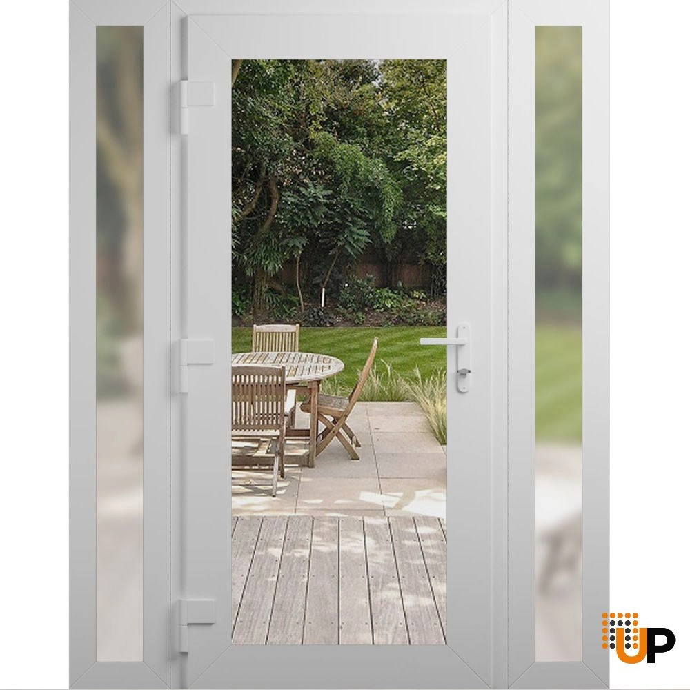 Single swing vinyl modern exterior door with clear glass | Manux 8666 White | 58 x 80 (14+30+14 x 80) photo#2
