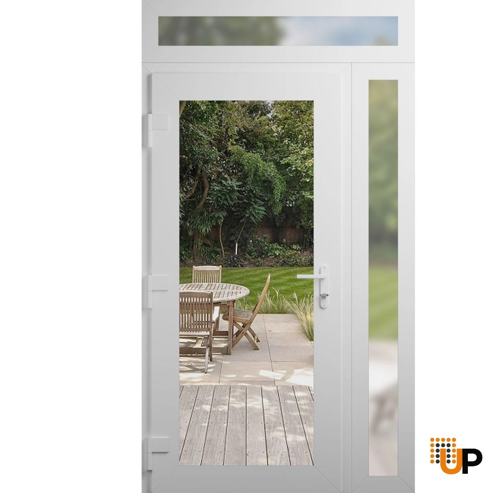 Single swing vinyl modern exterior door with clear glass | Manux 8666 White | 50 x 94 (36+14 x 80+14) photo#2