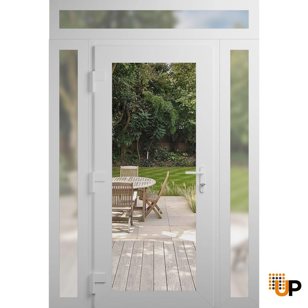 Single swing vinyl modern exterior door with clear glass | Manux 8666 White | 58 x 96 (14+30+14 x 80+16) photo#2