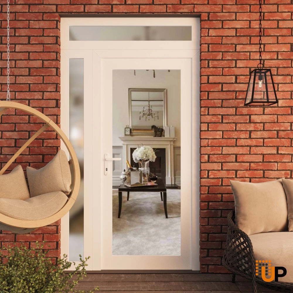 Single swing vinyl modern exterior door with clear glass | Manux 8666 White | 50 x 94 (36+14 x 80+14) photo#3