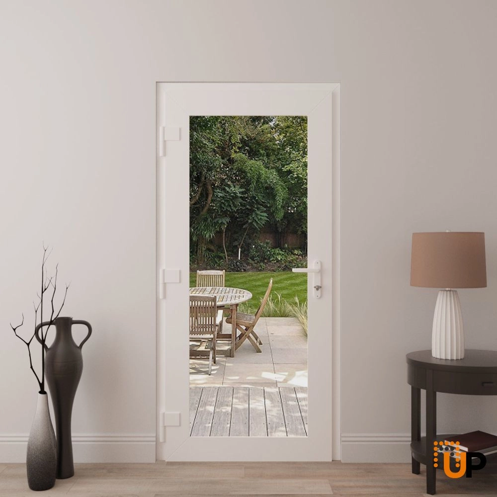 Single swing metal-plastic modern exterior door with clear glass | Manux 8666 White | 36 x 80 (36 x 80) photo#4