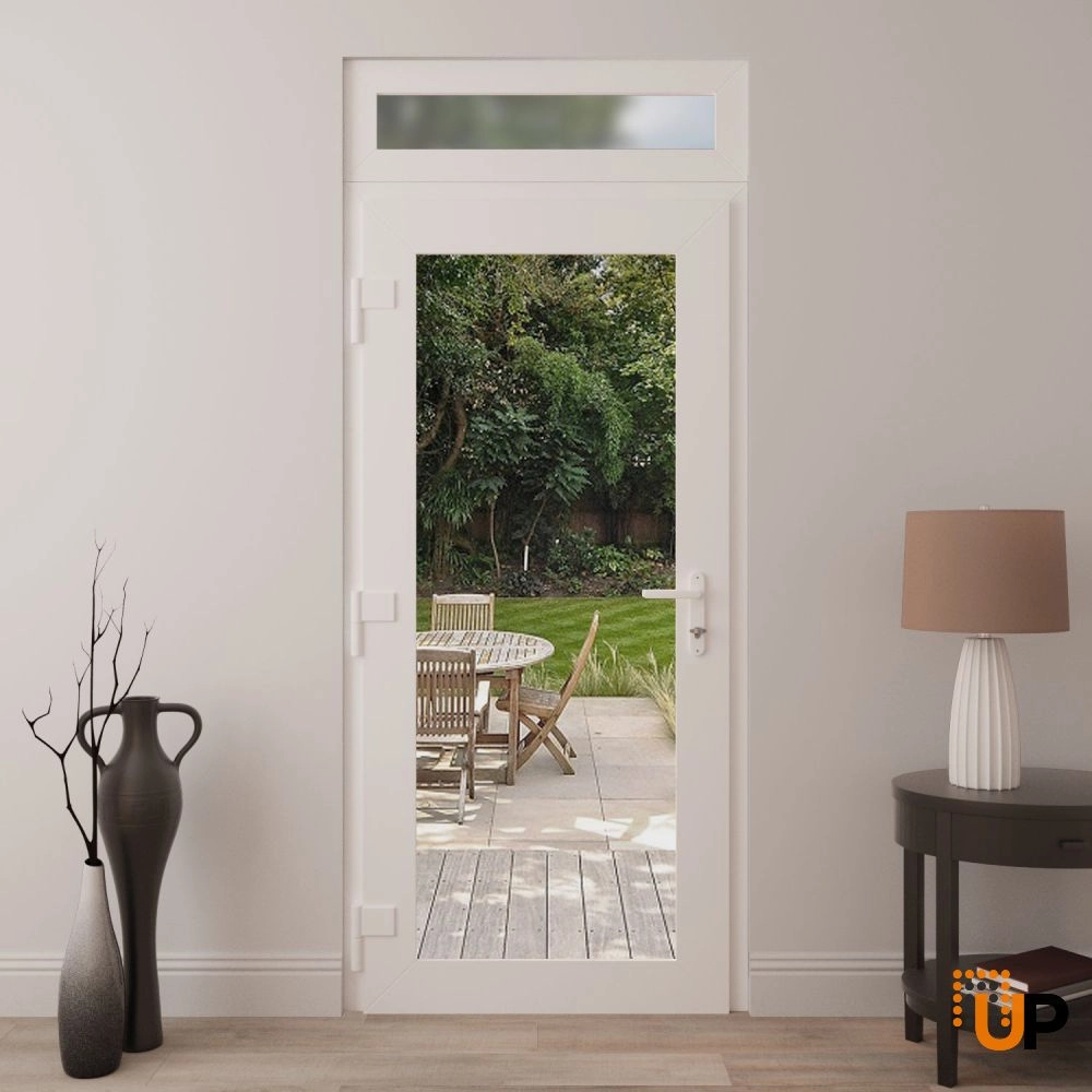 Single swing vinyl modern exterior door with clear glass | Manux 8666 White | 36 x 96 (36 x 80+16) photo#4