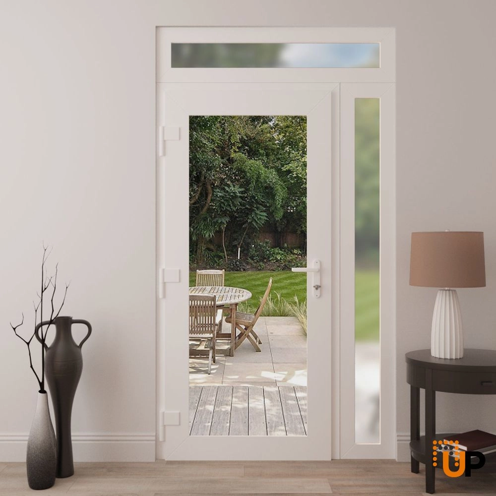 Single swing vinyl modern exterior door with clear glass | Manux 8666 White | 50 x 94 (36+14 x 80+14) photo#4