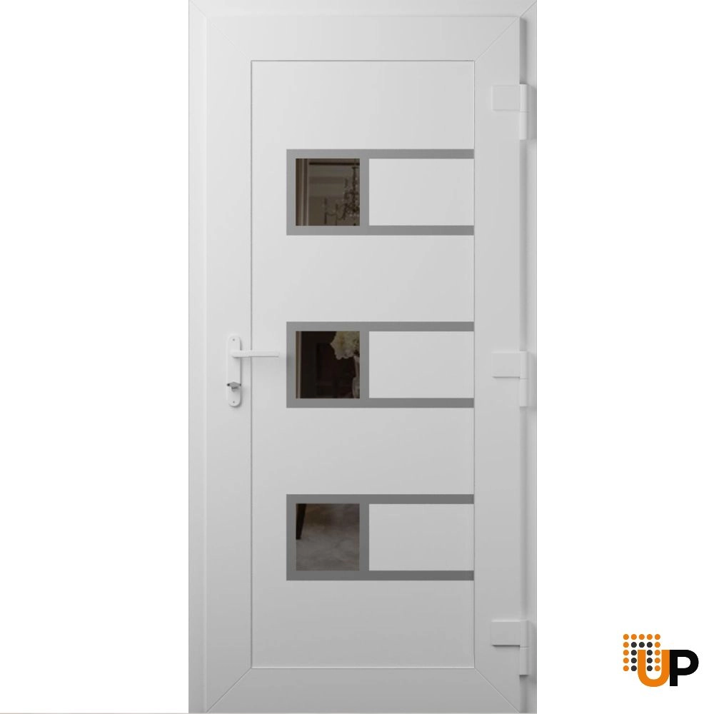 Single swing vinyl modern exterior door with tempered glass | Manux 8933 White | 32 x 80 photo#2