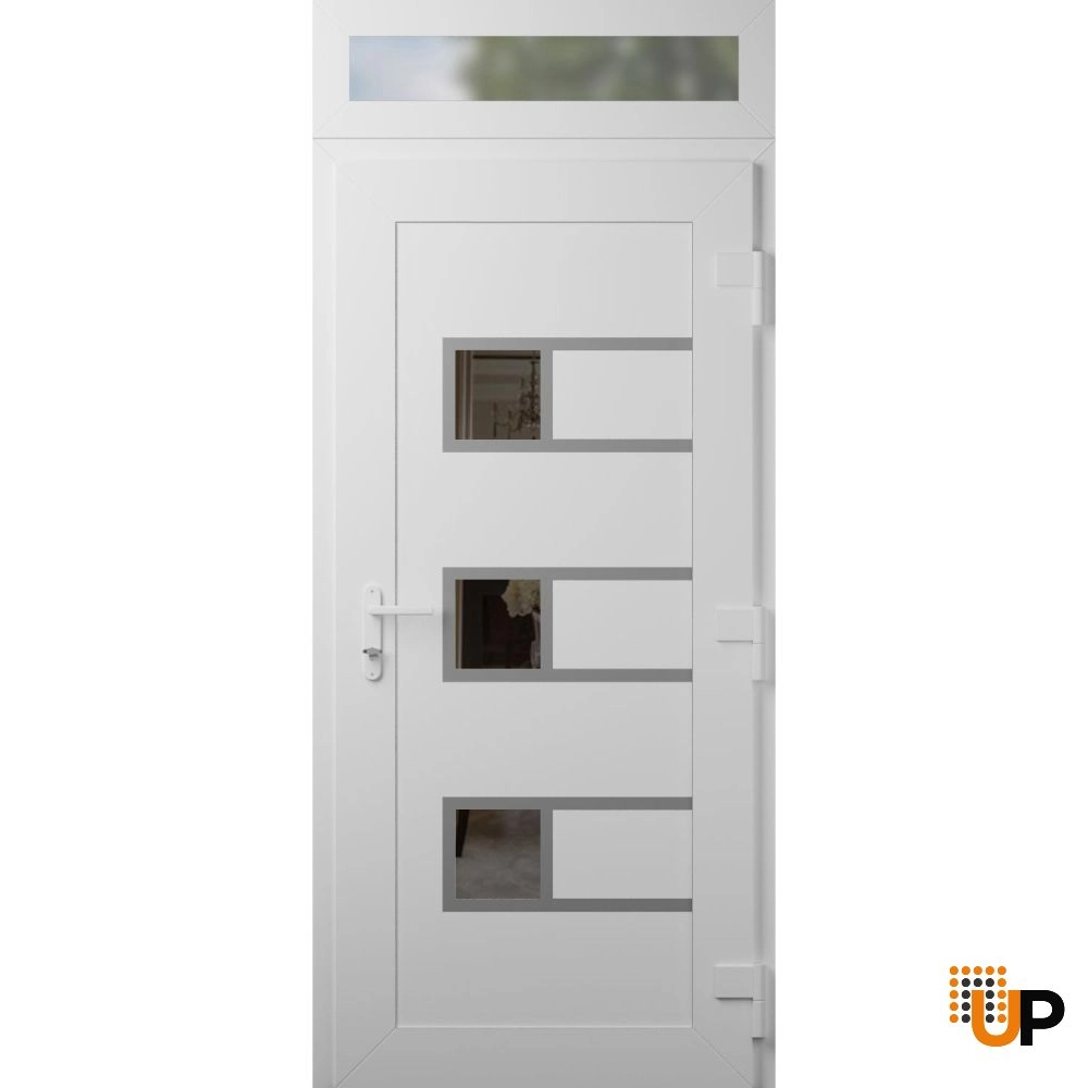 Single swing metal-plastic modern exterior door with tempered | Manux 8933 White | 30 x 94 photo#2
