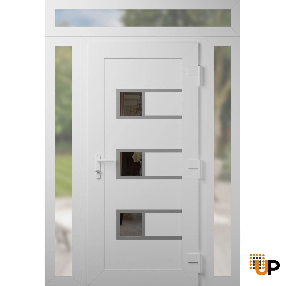 Single swing vinyl modern exterior door with tempered glass | Manux 8933 White | 68 x 94 photo#2