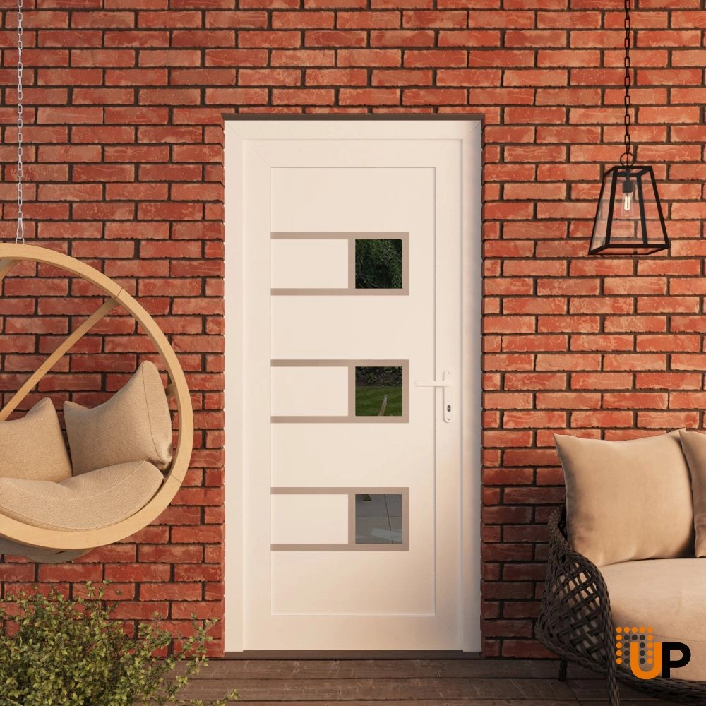 Single swing vinyl modern exterior door with tempered glass | Manux 8933 White | 32 x 80 photo#3