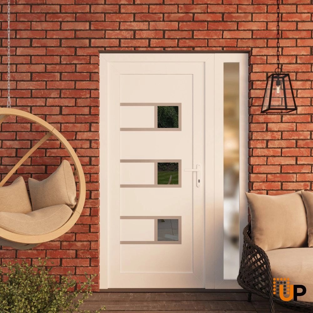 Single swing vinyl modern exterior door with tempered glass | Manux 8933 White | 48 x 80 photo#3