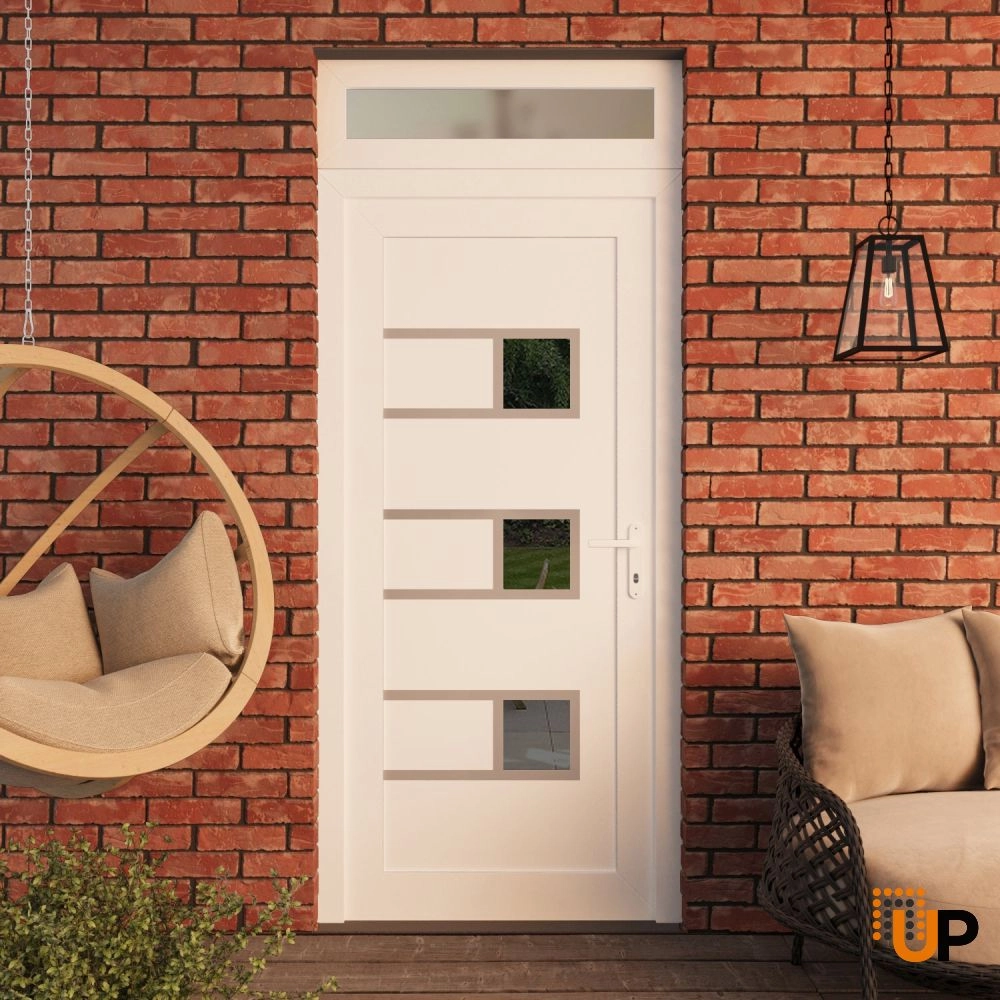 Single swing metal-plastic modern exterior door with tempered | Manux 8933 White | 30 x 94 photo#3