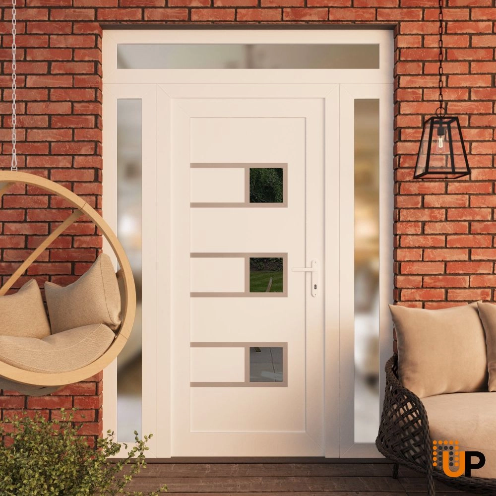 Single swing vinyl modern exterior door with tempered glass | Manux 8933 White | 56 x 94 (12+32+12 x 80+14) photo#3