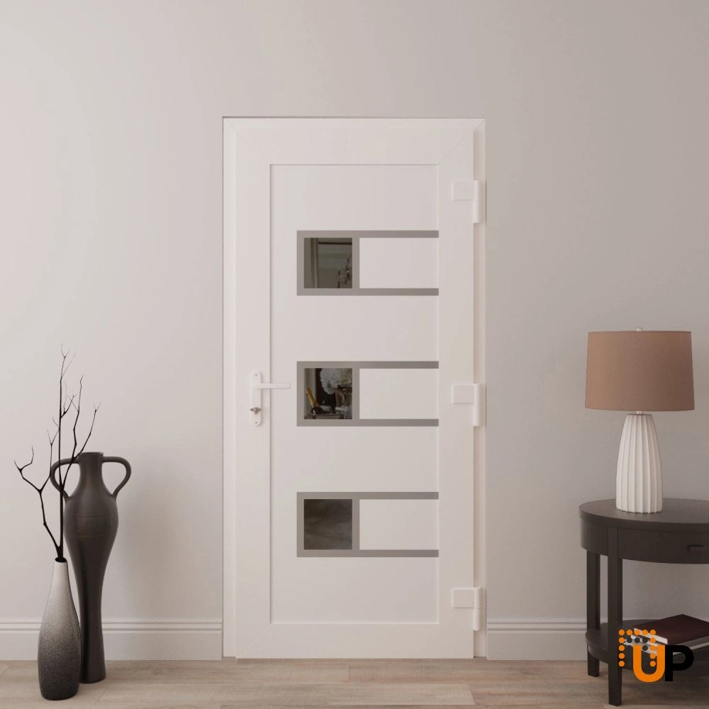 Single swing vinyl modern exterior door with tempered glass | Manux 8933 White | 32 x 80 photo#4