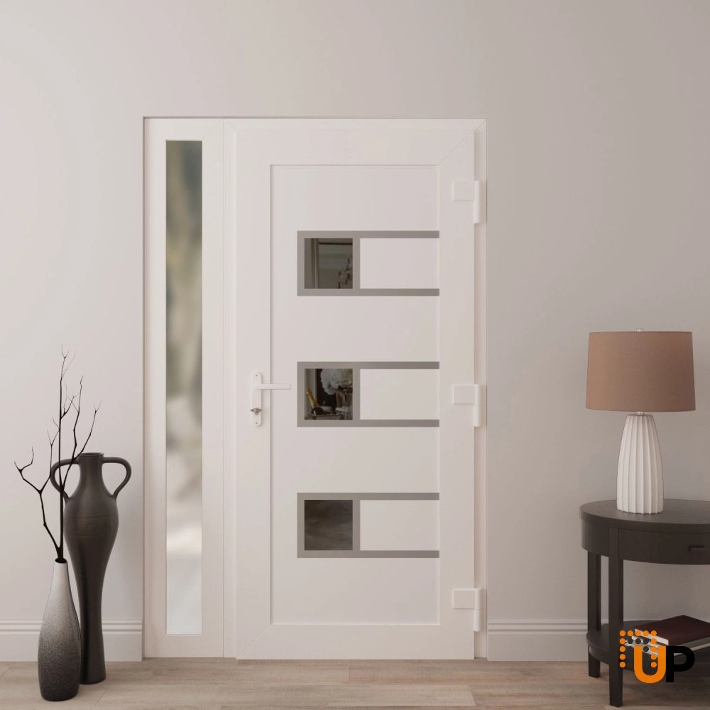 Single swing vinyl modern exterior door with tempered glass | Manux 8933 White | 48 x 80 photo#4
