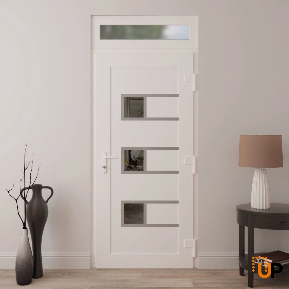 Single swing metal-plastic modern exterior door with tempered | Manux 8933 White | 30 x 94 photo#4