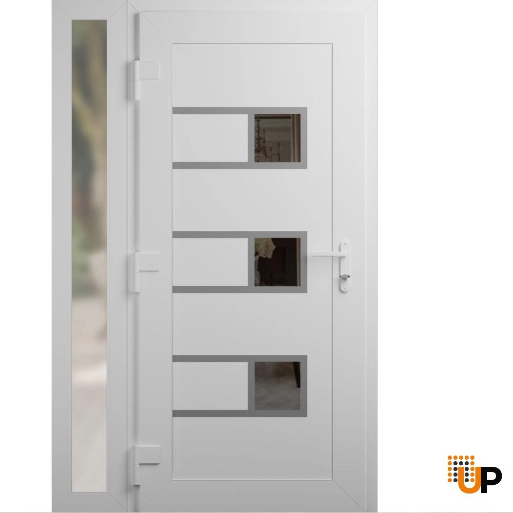 Single swing vinyl modern exterior door with tempered glass | Manux 8933 White | 44 x 80 (32+12 x 80) photo#2