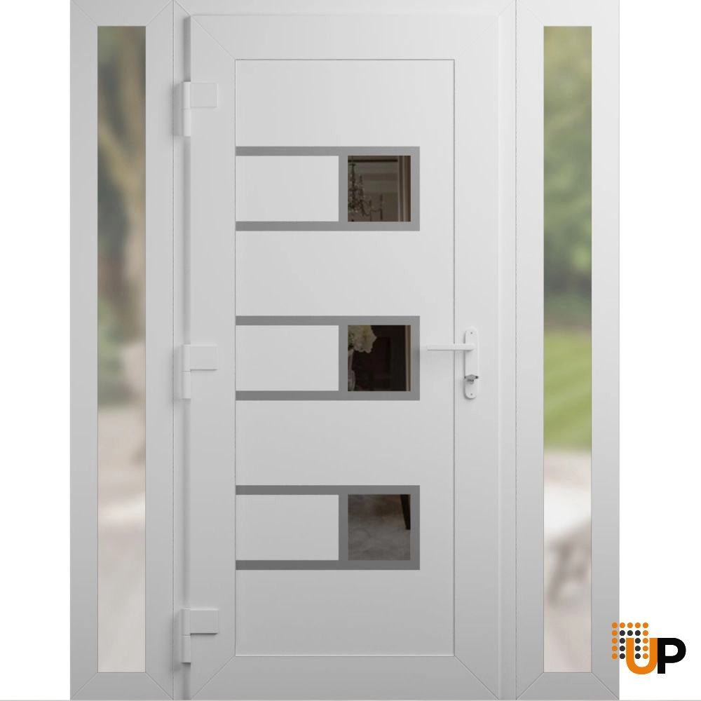 Single swing vinyl modern exterior door with tempered glass | Manux 8933 White | 64 x 80 photo#2