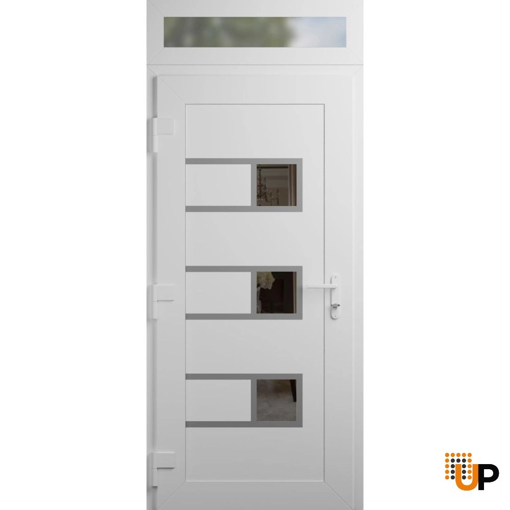Single swing vinyl modern exterior door with tempered glass | Manux 8933 White | 36 x 94 photo#2