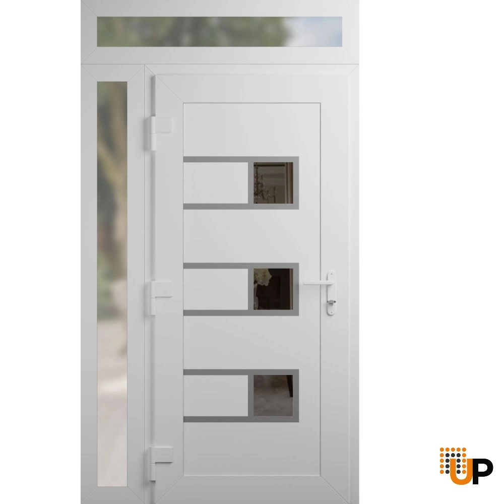 Single swing vinyl modern exterior door with tempered glass | Manux 8933 White | 42 x 94 photo#2