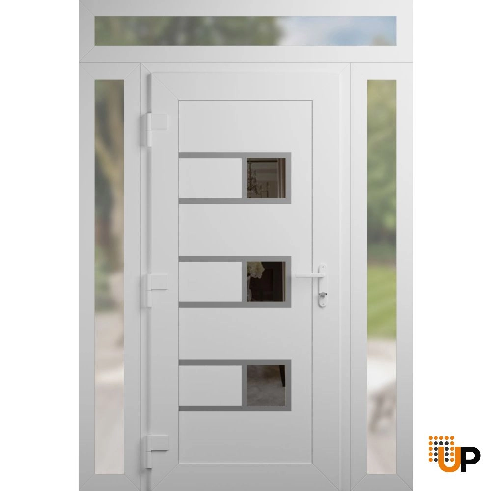 Single swing vinyl modern exterior door with tempered glass | Manux 8933 White | 60 x 94 photo#2