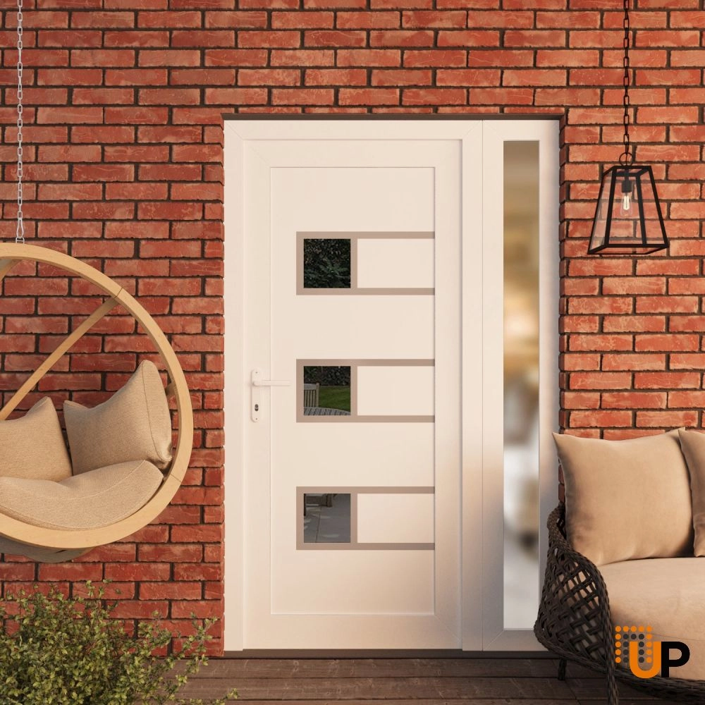 Single swing vinyl modern exterior door with tempered glass | Manux 8933 White | 44 x 80 (32+12 x 80) photo#3