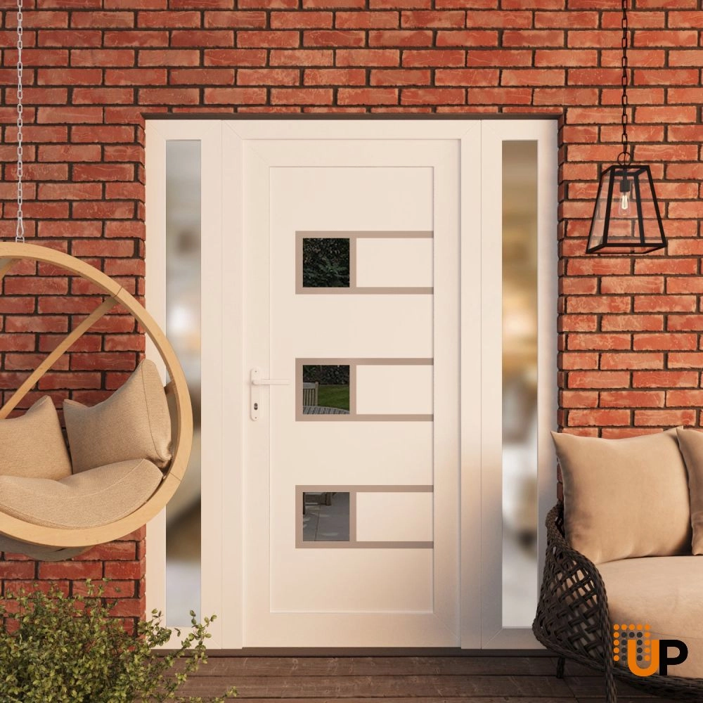 Single swing vinyl modern exterior door with tempered glass | Manux 8933 White | 60 x 80 (14+32+14 x 80) photo#3