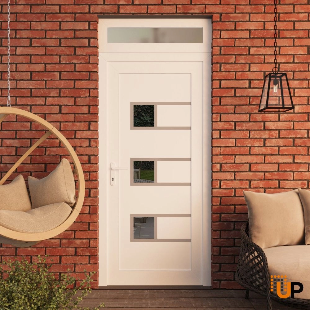 Single swing vinyl modern exterior door with tempered glass | Manux 8933 White | 36 x 94 photo#3