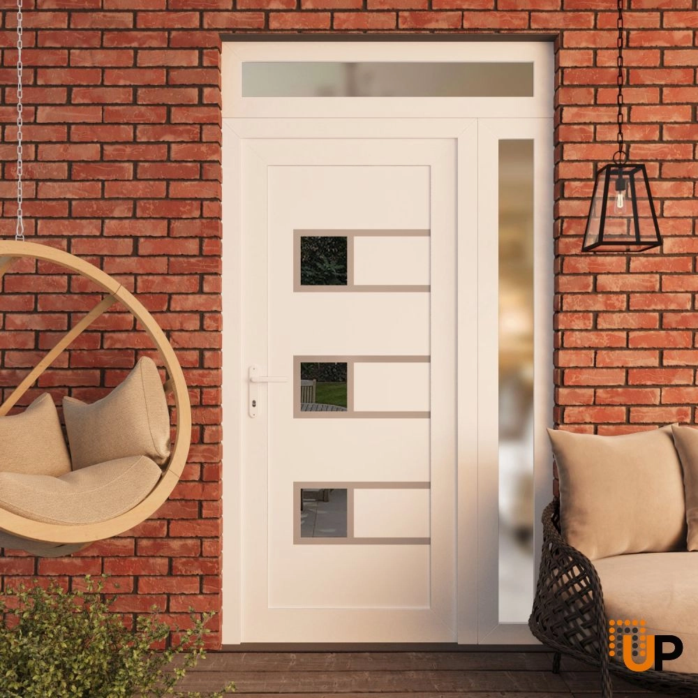 Single swing vinyl modern exterior door with tempered glass | Manux 8933 White | 42 x 94 photo#3