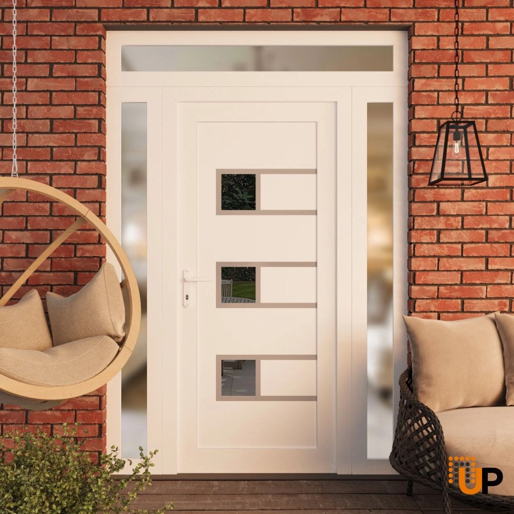 Single swing vinyl modern exterior door with tempered glass | Manux 8933 White | 64 x 94 photo#3